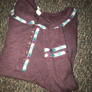 Free People Waffle knit Sweater w/ Chevron detail
